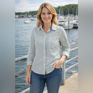 Tommy Hilfiger Green White Stripe Button Down Shirt Women’s S/P Cotton